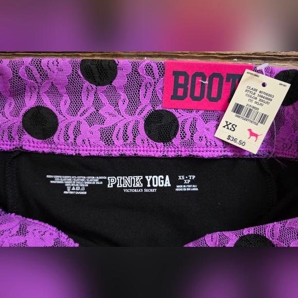 Pink Yoga Pants With Lace Waistband, XS - Picture 3 of 4